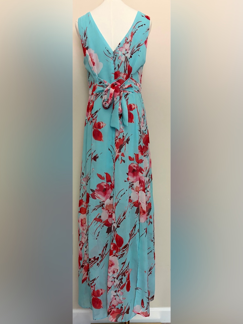 Emma & Michele Aqua Floral V-Neck Maxi Dress - Picture 2 of 7